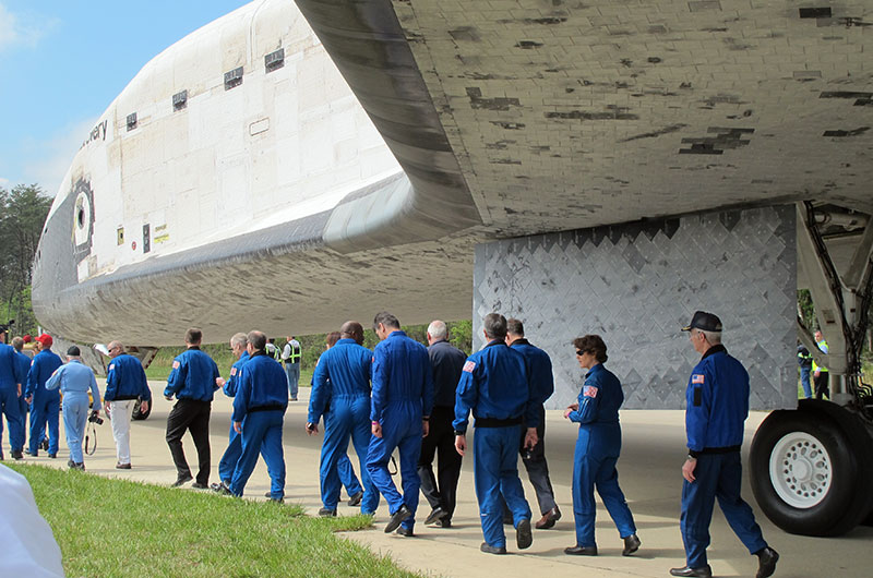 Final wheels stop: Space shuttle Discovery enters the Smithsonian