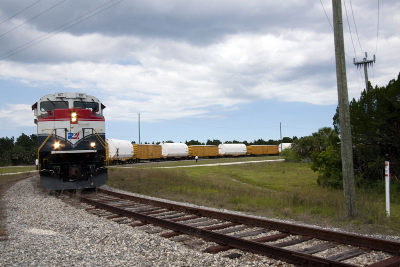 Final shuttle booster segments arrive by train