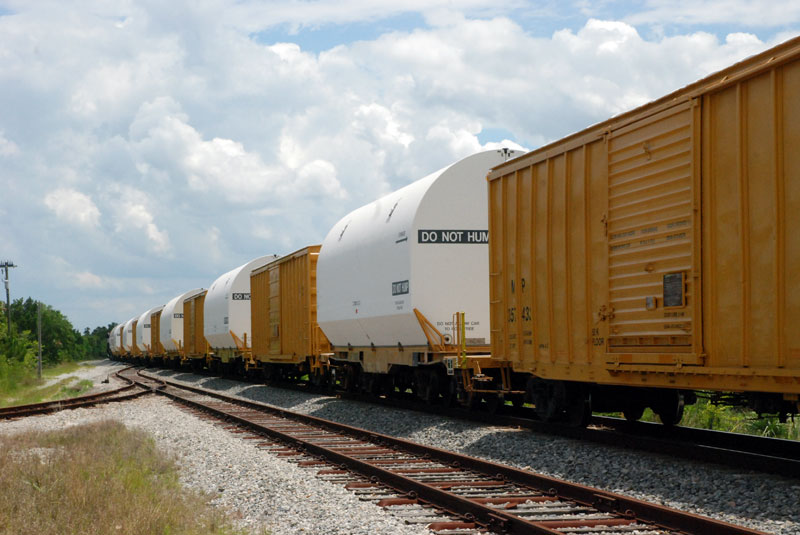 Final shuttle booster segments arrive by train