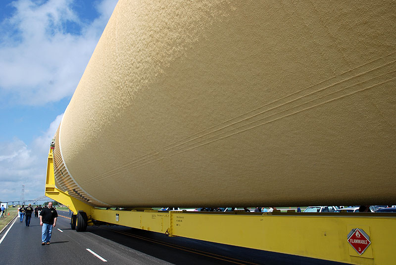 Final shuttle fuel tank to fly rolls out from Michoud