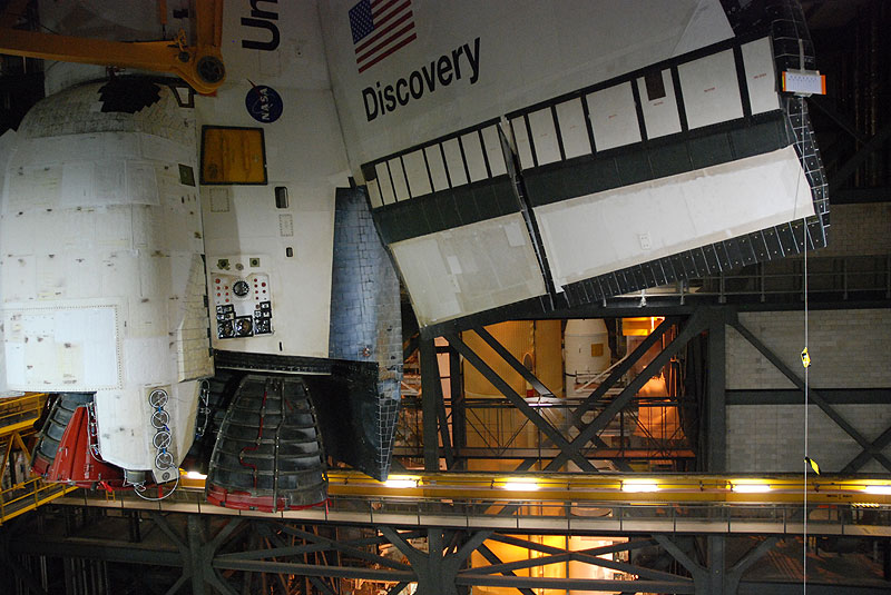 Shuttle Discovery mated with its final boosters and tank