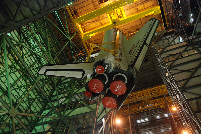 Shuttle Discovery mated with its final boosters and tank