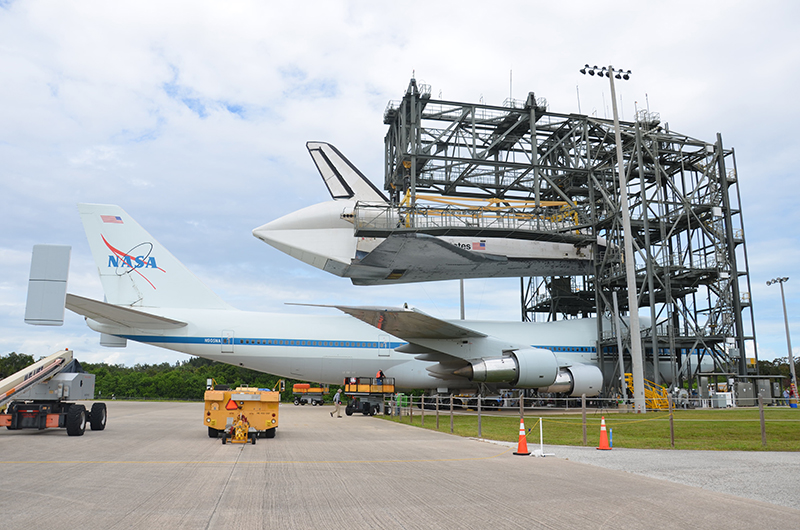 Space shuttle Endeavour mounted on 747 jet for final flight to L.A.