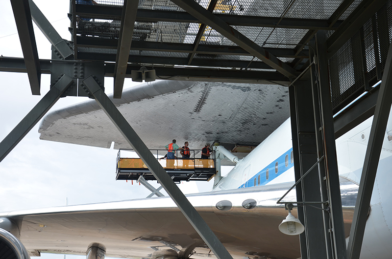 Space shuttle Endeavour mounted on 747 jet for final flight to L.A.