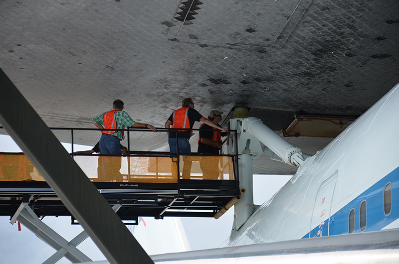 Space shuttle Endeavour mounted on 747 jet for final flight to L.A.