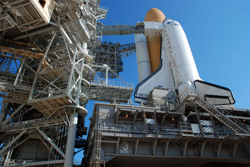 On the launch pad with space shuttle Discovery