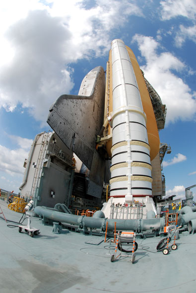 On the launch pad with space shuttle Discovery