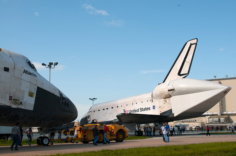 Trading places, space shuttles meet nose-to-nose for a final time