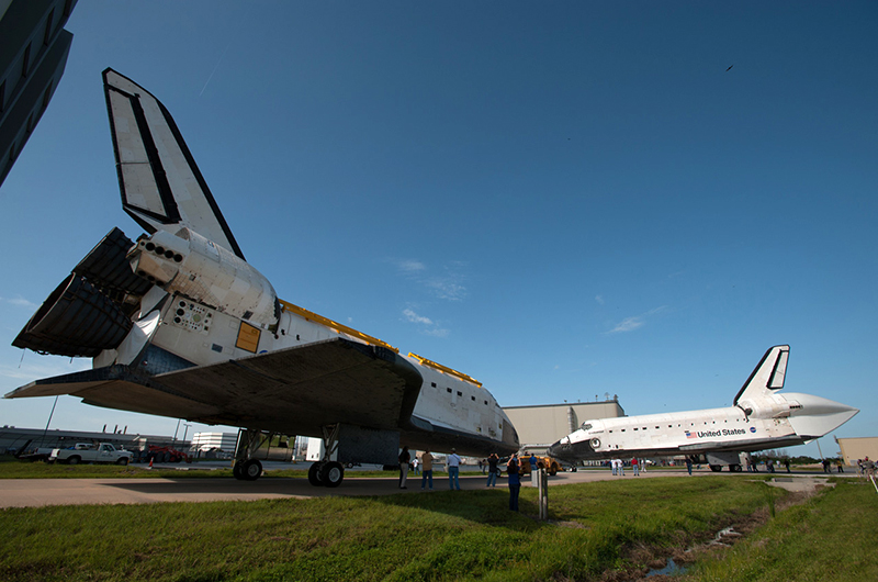 Trading places, space shuttles meet nose-to-nose for a final time